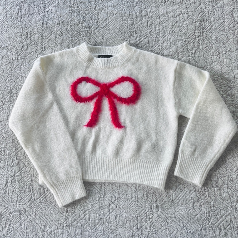 NWOT Art Class XS 4-5Y white crop sweater with red bow
